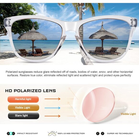 Womens Polarized Sunglasses UV400 Protection Anti-glare Lightweight Frame - Picture 5 of 6
